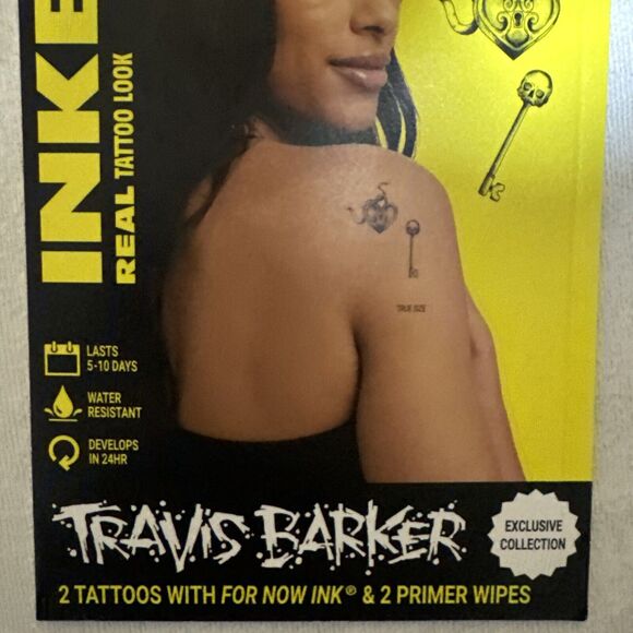 Inkbox Temporary Tattoos, Travis Barker, Heart Lock And Skull Key - Picture 2 of 5